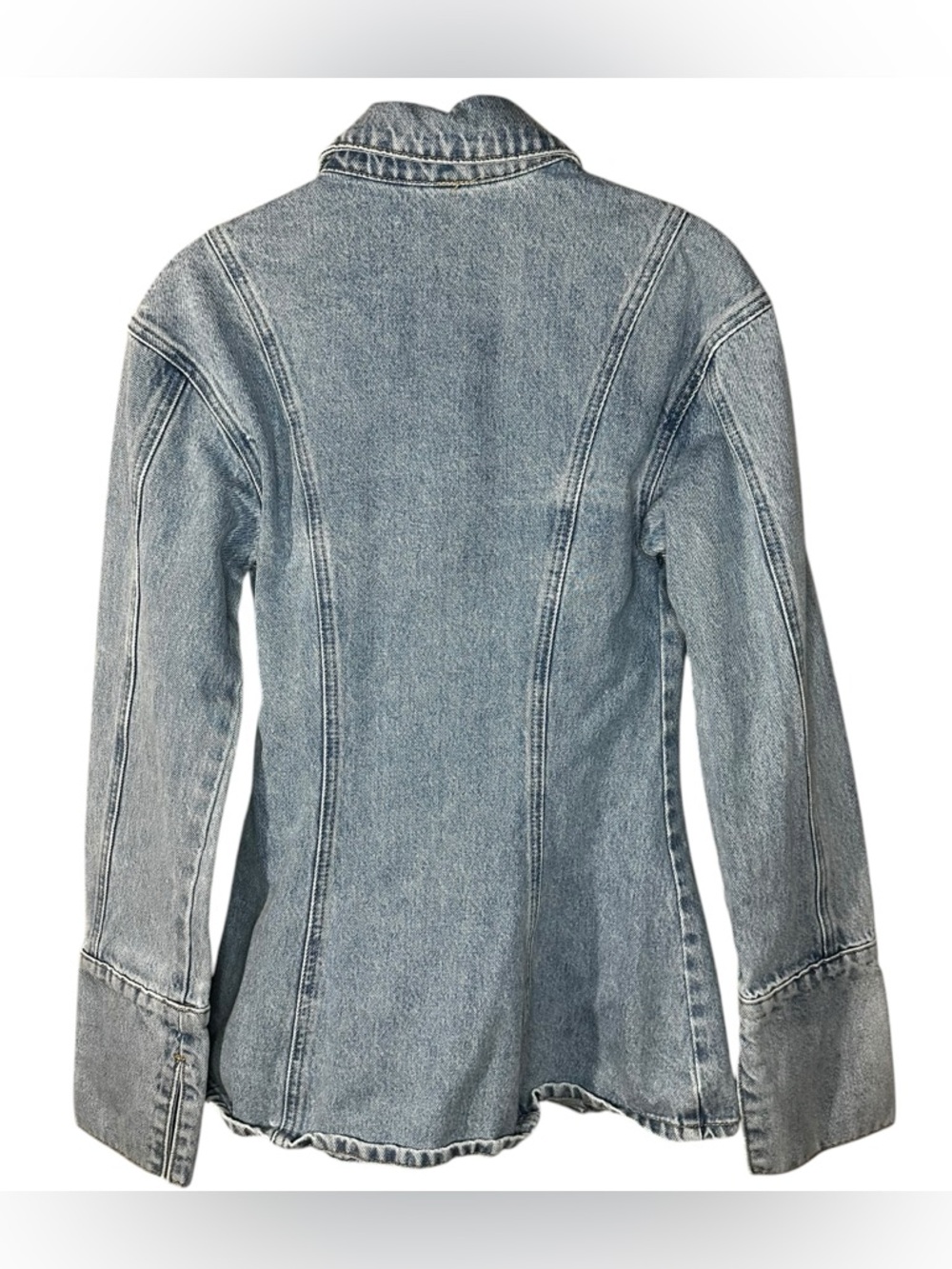 Meshki Light Wash Denim Jacket XS Fitted Button Front 100% Cotton - Picture 2 of 15